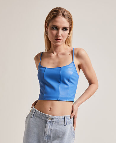 Top court effet bustier en simili bleu électrique - Pimkie