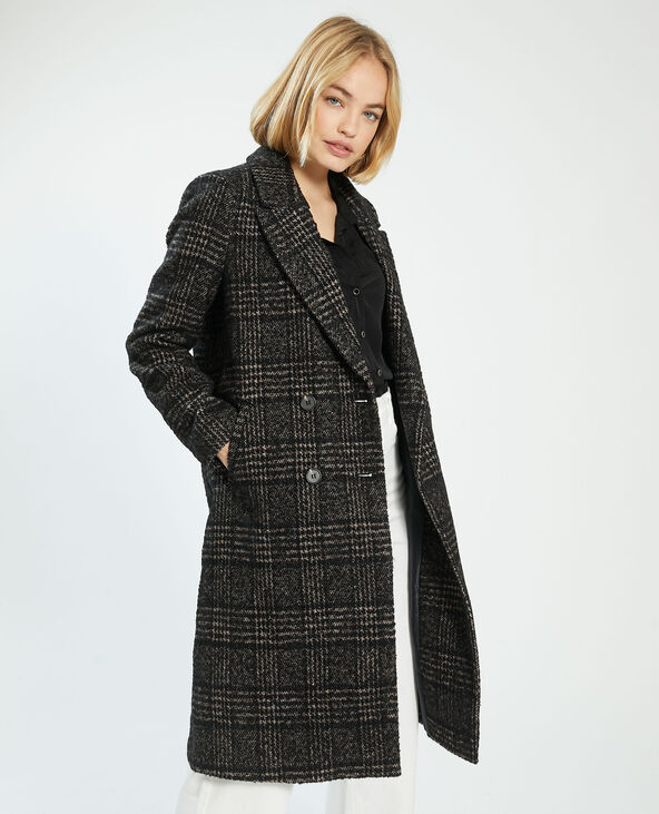 Manteau long à motif pied-de-poule avec laine gris - Pimkie