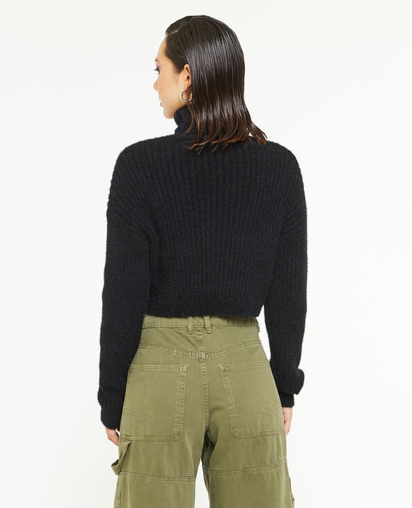 Pull court col roulé en maille fluffy  noir - Pimkie