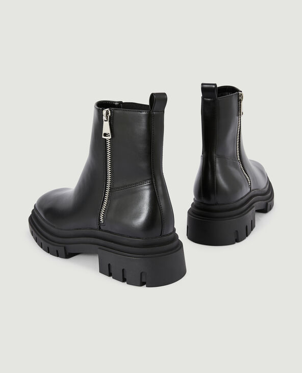 Boots semelles crantées bouts carrés noir - Pimkie