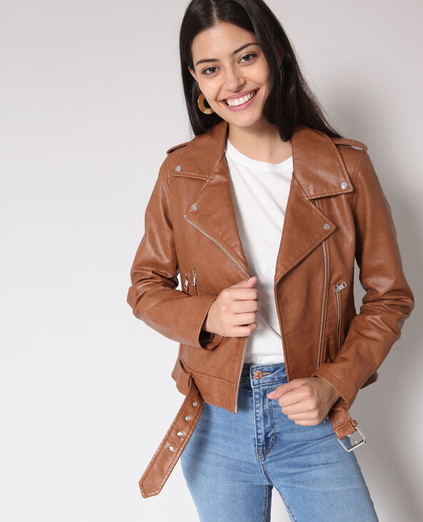 Blouson simili on sale cuir camel femme