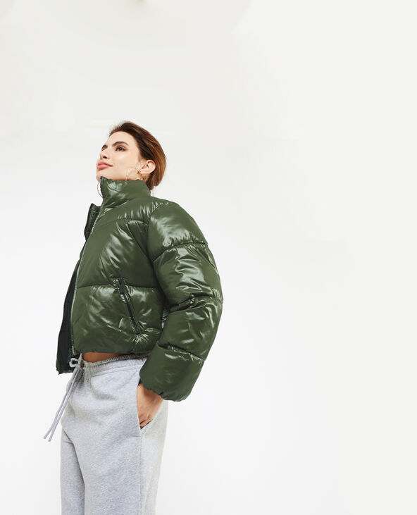 Doudoune courte matière brillante vert olive - Pimkie