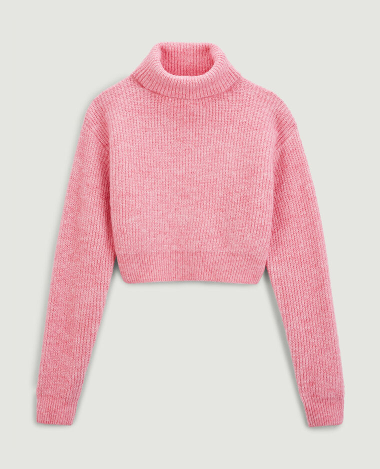 Pull cropped col roulé rose - Pimkie