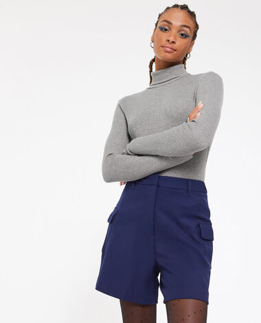 Pull fin col roulé maille côtelée gris foncé - Pimkie