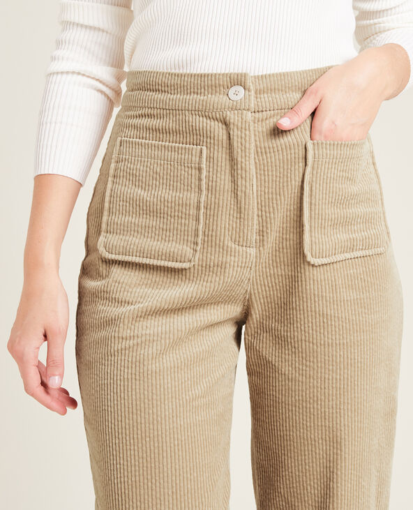 Pantalon droit en velours côtelé taupe - Pimkie
