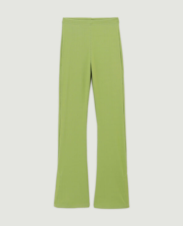 Pantalon flare en maille côtelée vert kaki - Pimkie