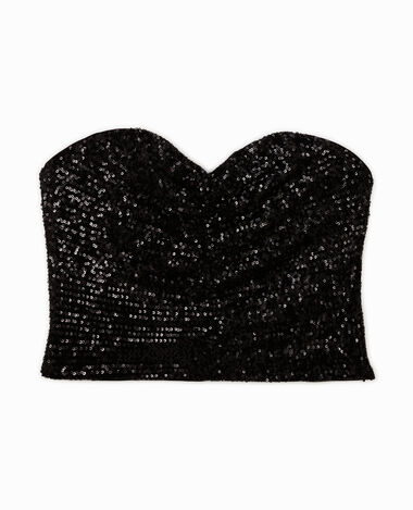 Bustier bandeau avec fronces et sequins noir - Pimkie