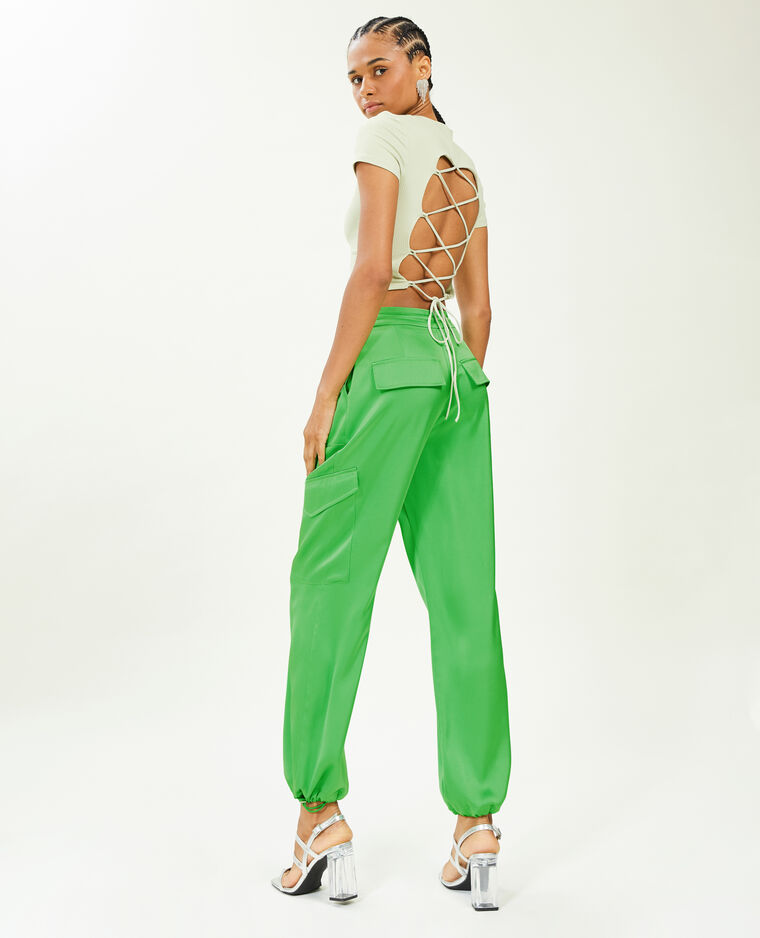 Pantalon cargo en tissu satiné vert - Pimkie