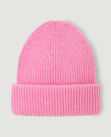 Bonnet en maille grand revers rose fuchsia - Pimkie