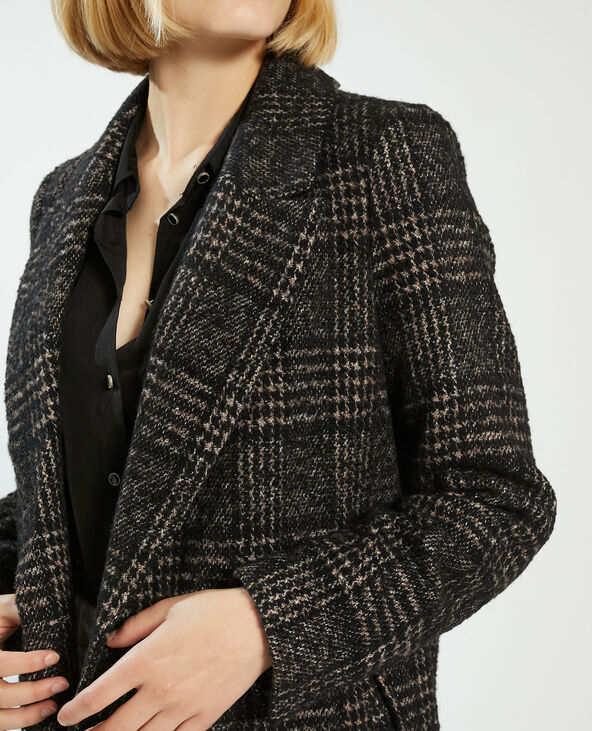 Manteau long à motif pied-de-poule avec laine gris - Pimkie