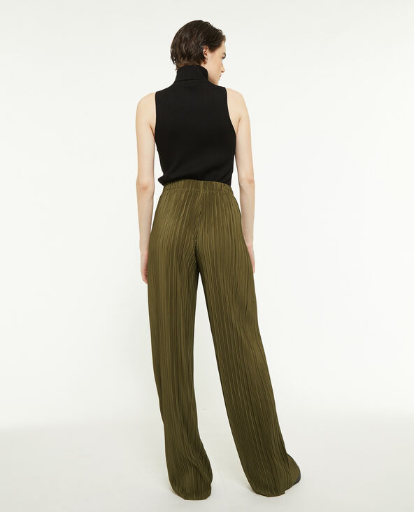 Pantalon large maille plissée vert kaki - Pimkie
