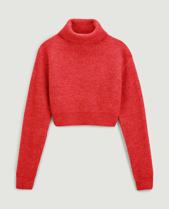 Pull cropped col roulé rouge - Pimkie