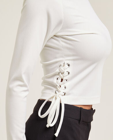 Top maille côtelée avec lacets blanc - Pimkie
