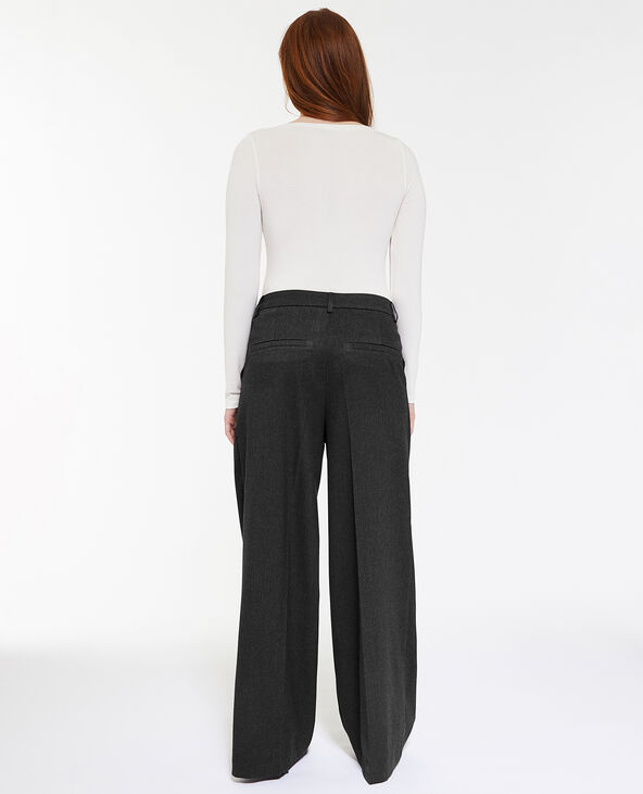 Pantalon large et droit avec pinces gris chiné - Pimkie