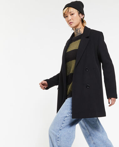 Manteau court drap de laine noir - Pimkie
