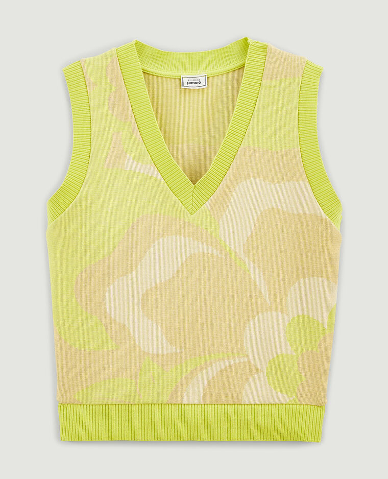 Top jacquard col V vert - Pimkie