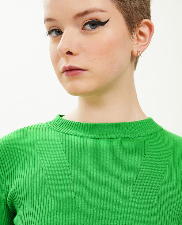 Pull col rond maille côtelée vert - Pimkie