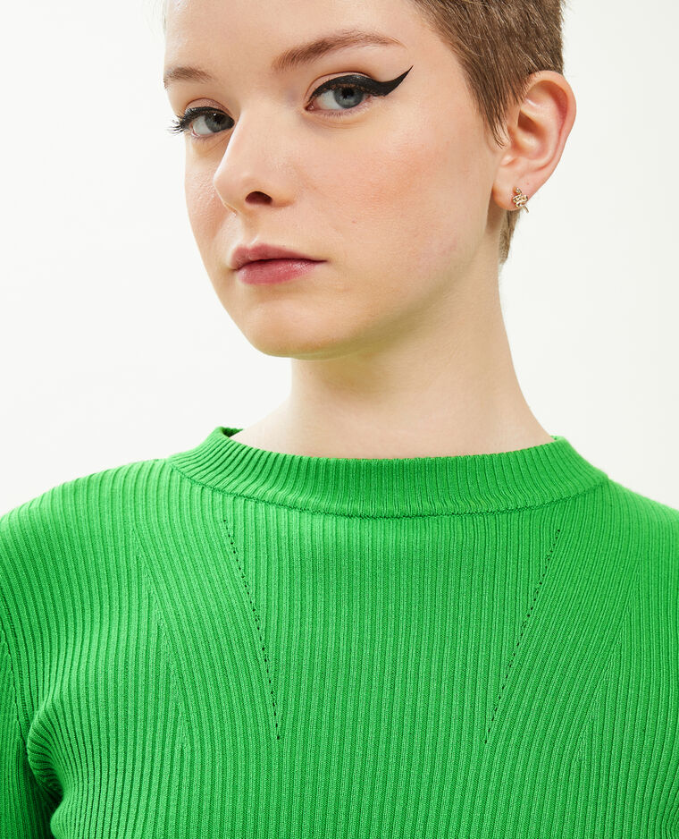 Pull col rond maille côtelée vert - Pimkie
