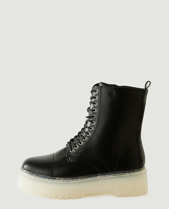 Boots plateformes en simili cuir noir - Pimkie