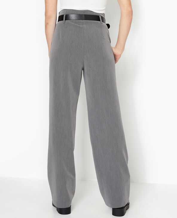 Pantalon large taille haute avec ceinture gris foncé - Pimkie