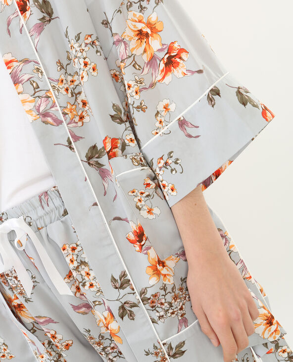 Kimono homewear satiné fleuri bleu - Pimkie