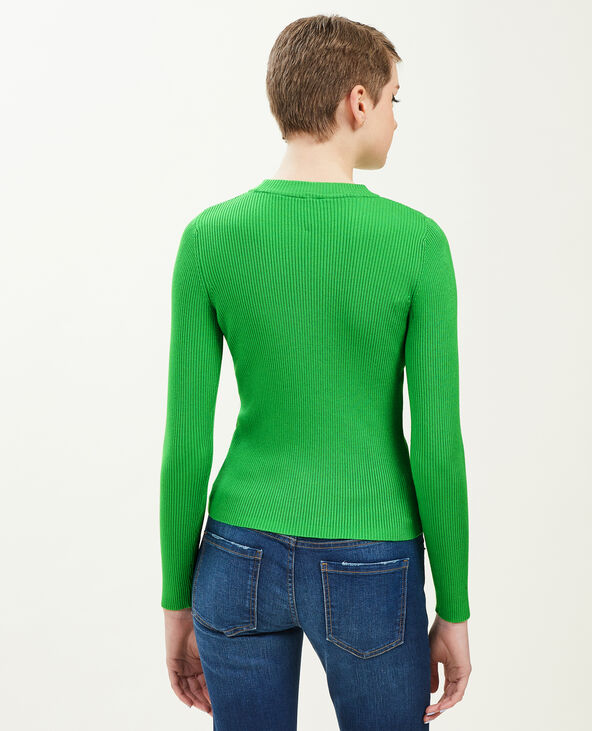 Pull col rond maille côtelée vert - Pimkie