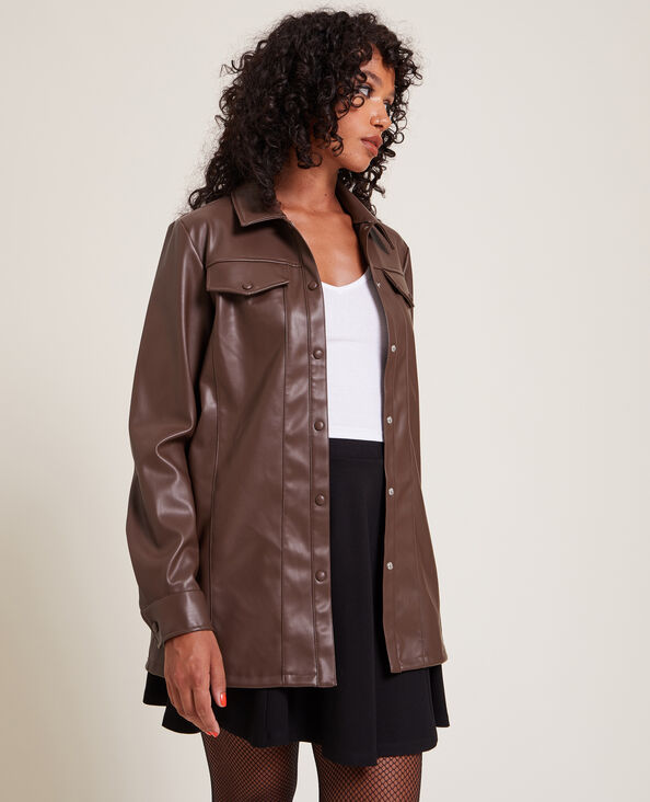 Chemise longue en simili marron - Pimkie