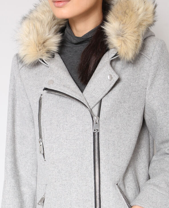 Manteau drap de laine gris chiné - Pimkie