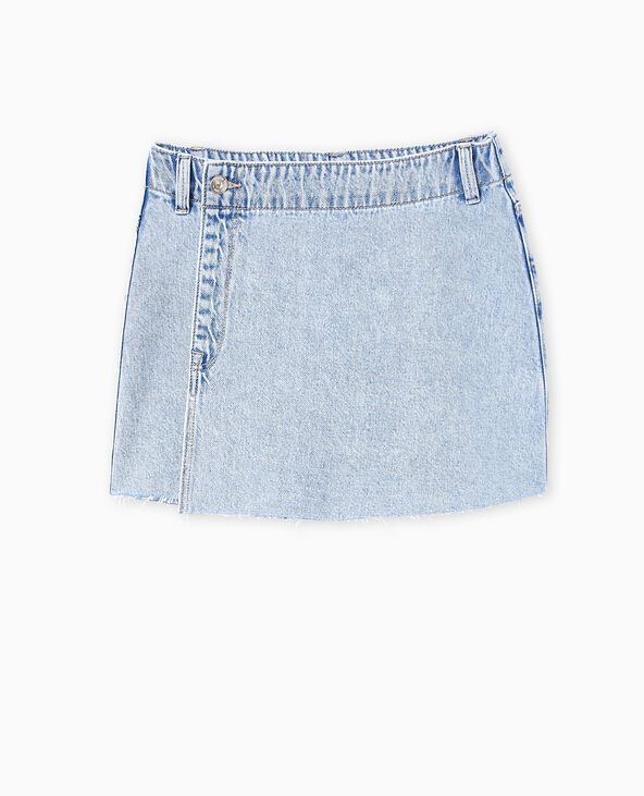Jupe-short portefeuille en jean bleu clair - Pimkie