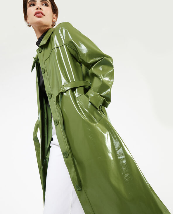 Manteau ceinturé en vinyle vert olive - Pimkie