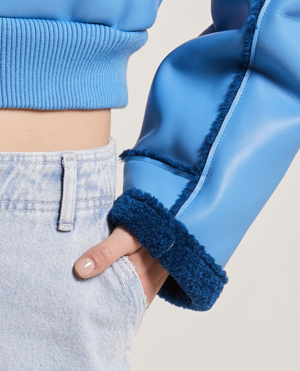 Blouson court simili cuir et sherpa bleu - Pimkie