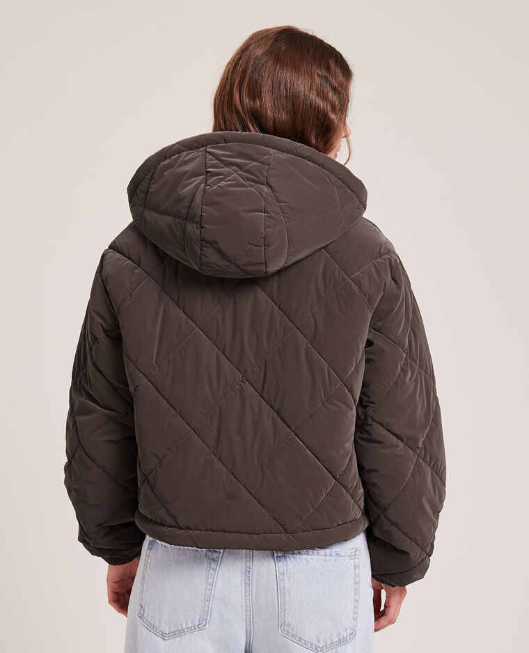 Doudoune cropped avec capuche fourrée marron - Pimkie