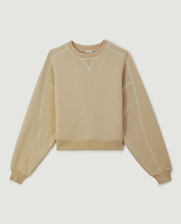 Sweat col rond coutures apparentes beige - Pimkie