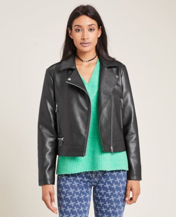 Blouson biker zippé noir - Pimkie