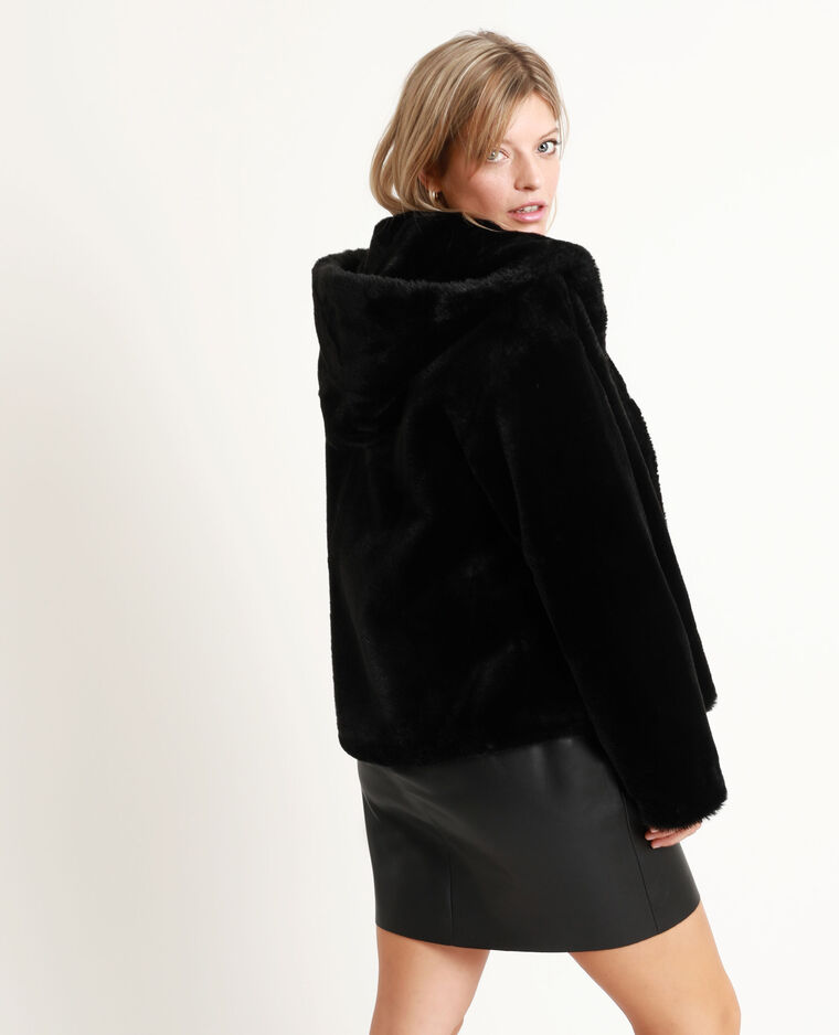 manteau noir imitation fourrure