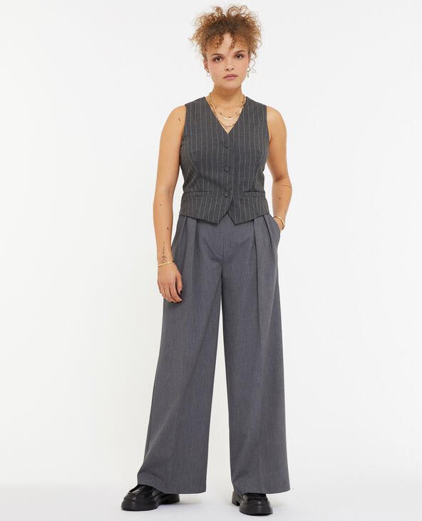 Pantalon large et droit avec pinces gris foncé - Pimkie