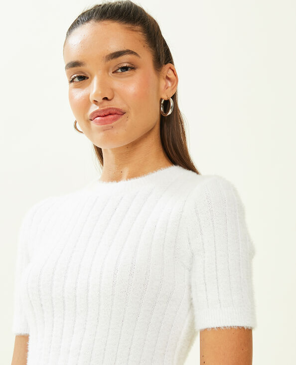 Pull duveteux à manches courtes blanc - Pimkie