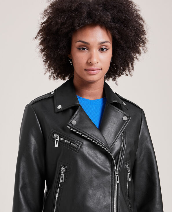 Blouson biker en simili cuir noir - Pimkie