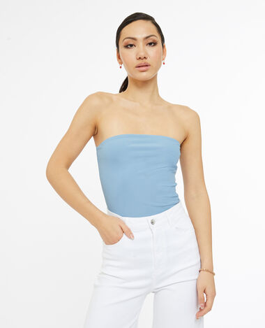 Top bustier en maille côtelée bleu - Pimkie