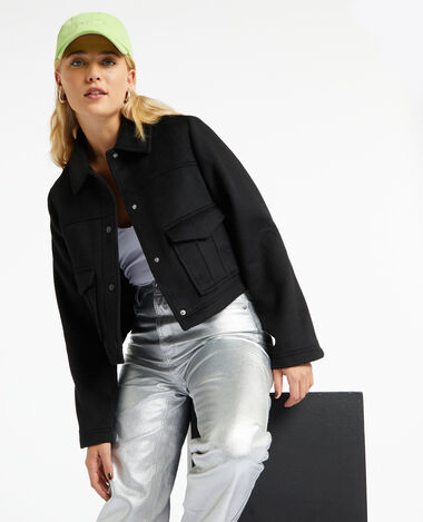Blouson court en drap de laine noir - Pimkie