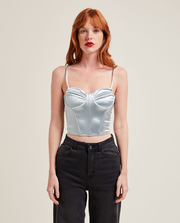 Brassière corset en satin gris clair - Pimkie