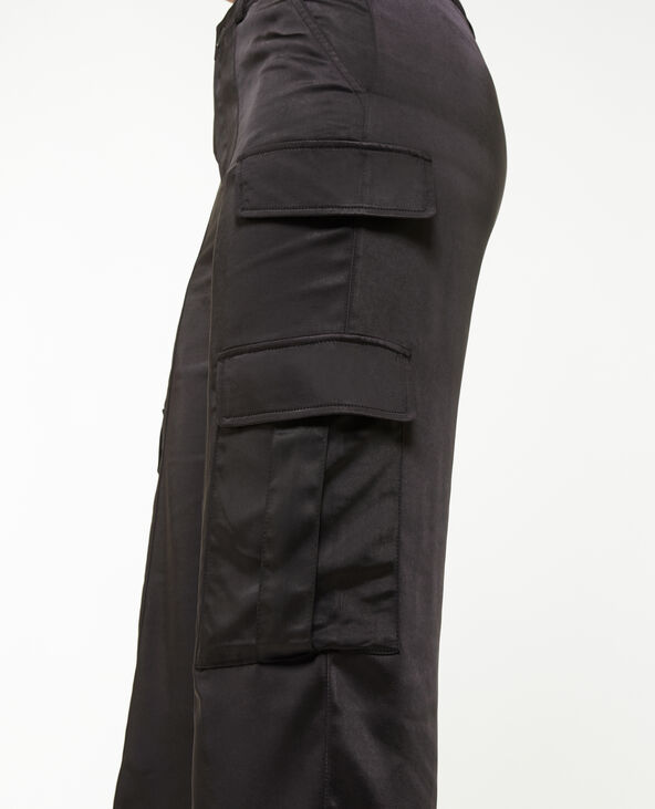 Pantalon cargo en satin noir - Pimkie