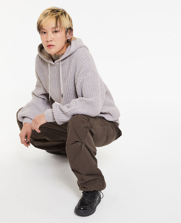 Pull capuche en grosse maille taupe - Pimkie