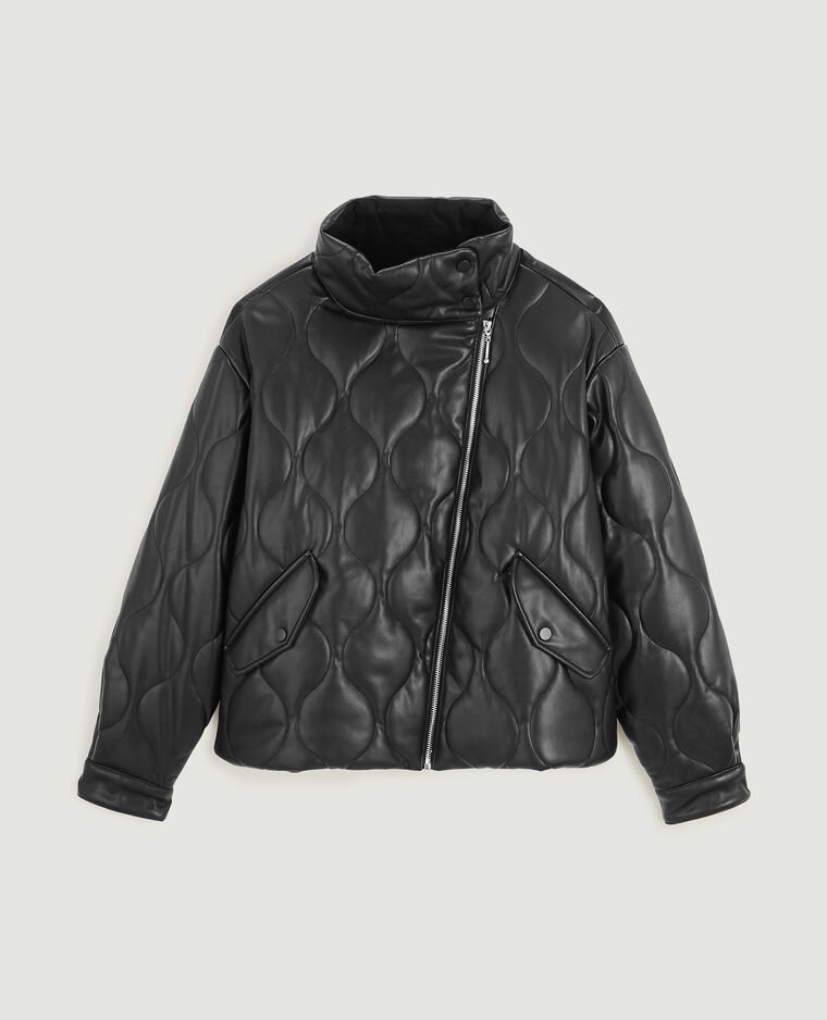 Blouson matelassé en simili cuir noir - Pimkie