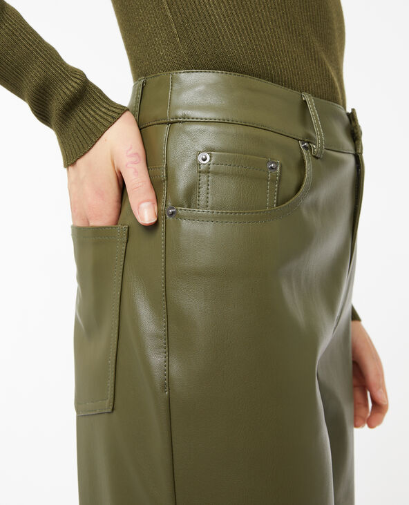 Pantalon droit en simili cuir vert de gris - Pimkie