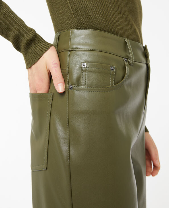Pantalon droit en simili cuir vert de gris - Pimkie
