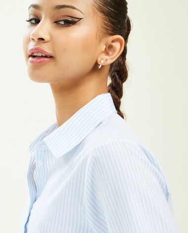 Chemise cropped manches longues rayures bleu - Pimkie