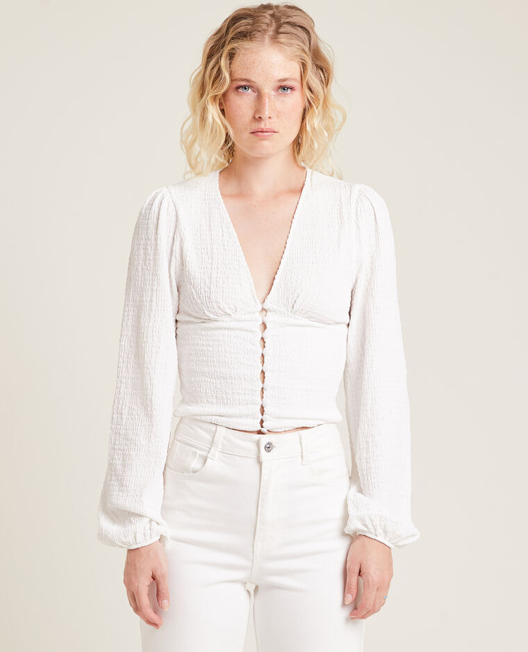 Blouse boutonnée en tissu texturé blanc - Pimkie