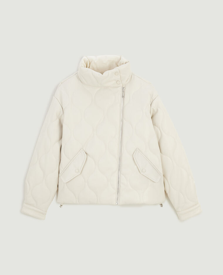 Blouson matelassé en simili cuir blanc cassé - Pimkie