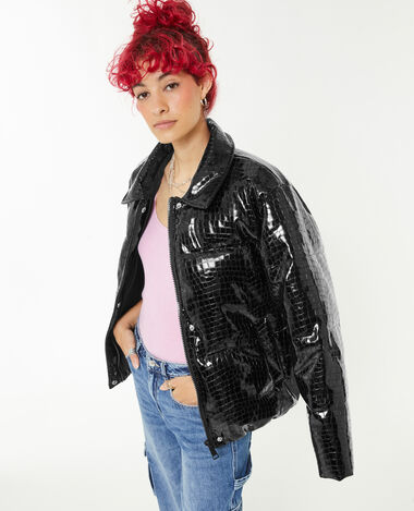 Doudoune en vinyle effet croco noir - Pimkie